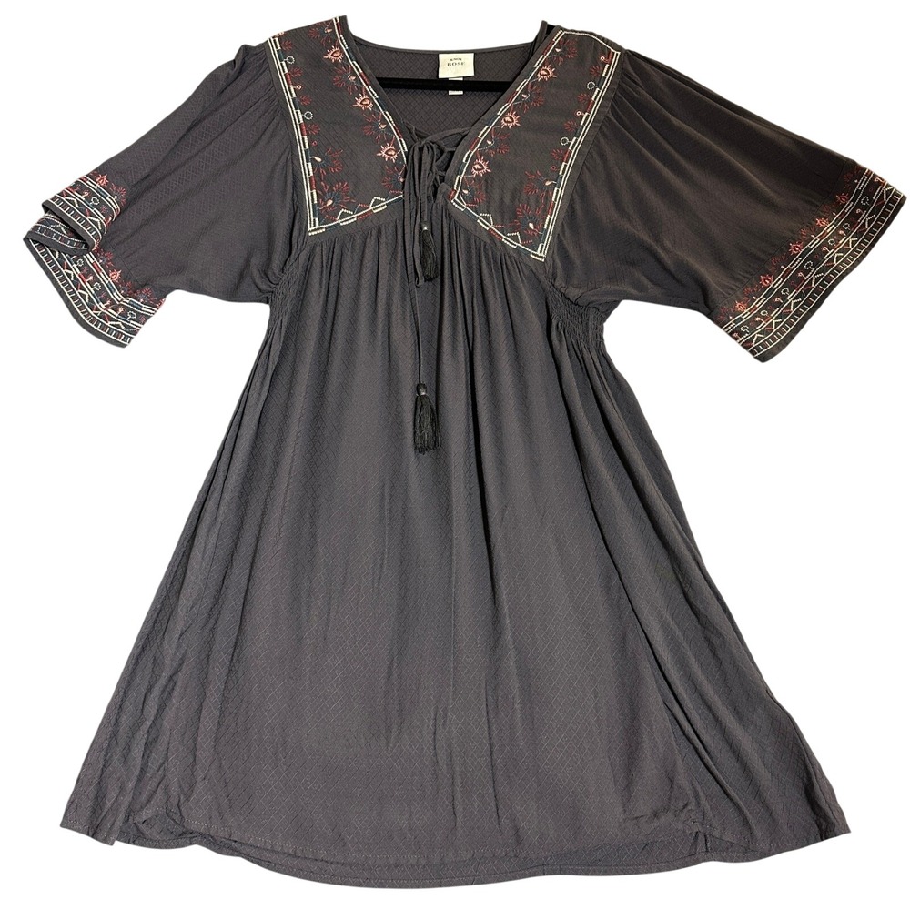 Knox Rose Embroidered Boho Babydall with Slip Mini dress Flare sleeve